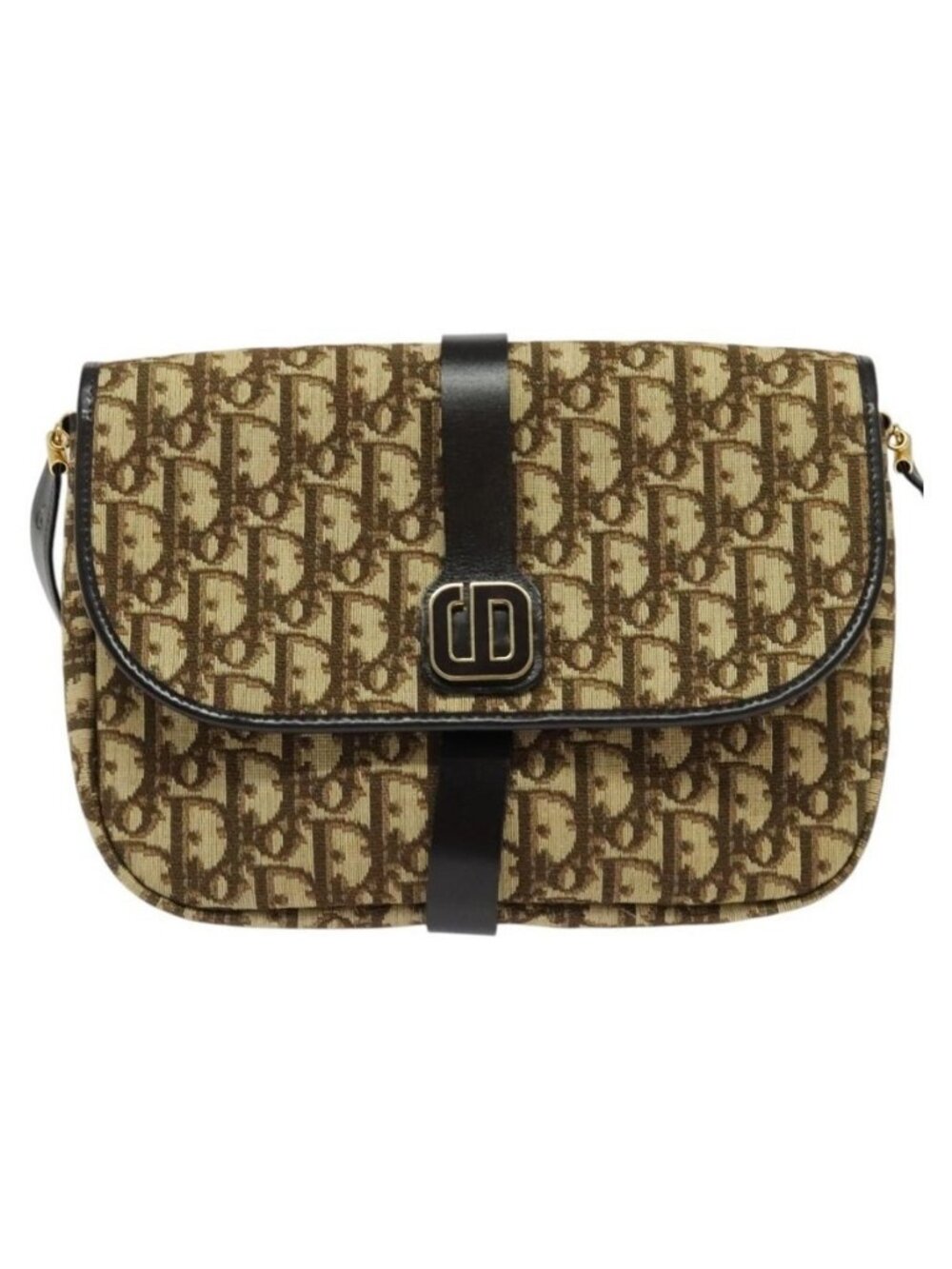 Authentic Christian Dior Trotter Canvas Shoulder Bag Brown Gold - Picture 9 of 16